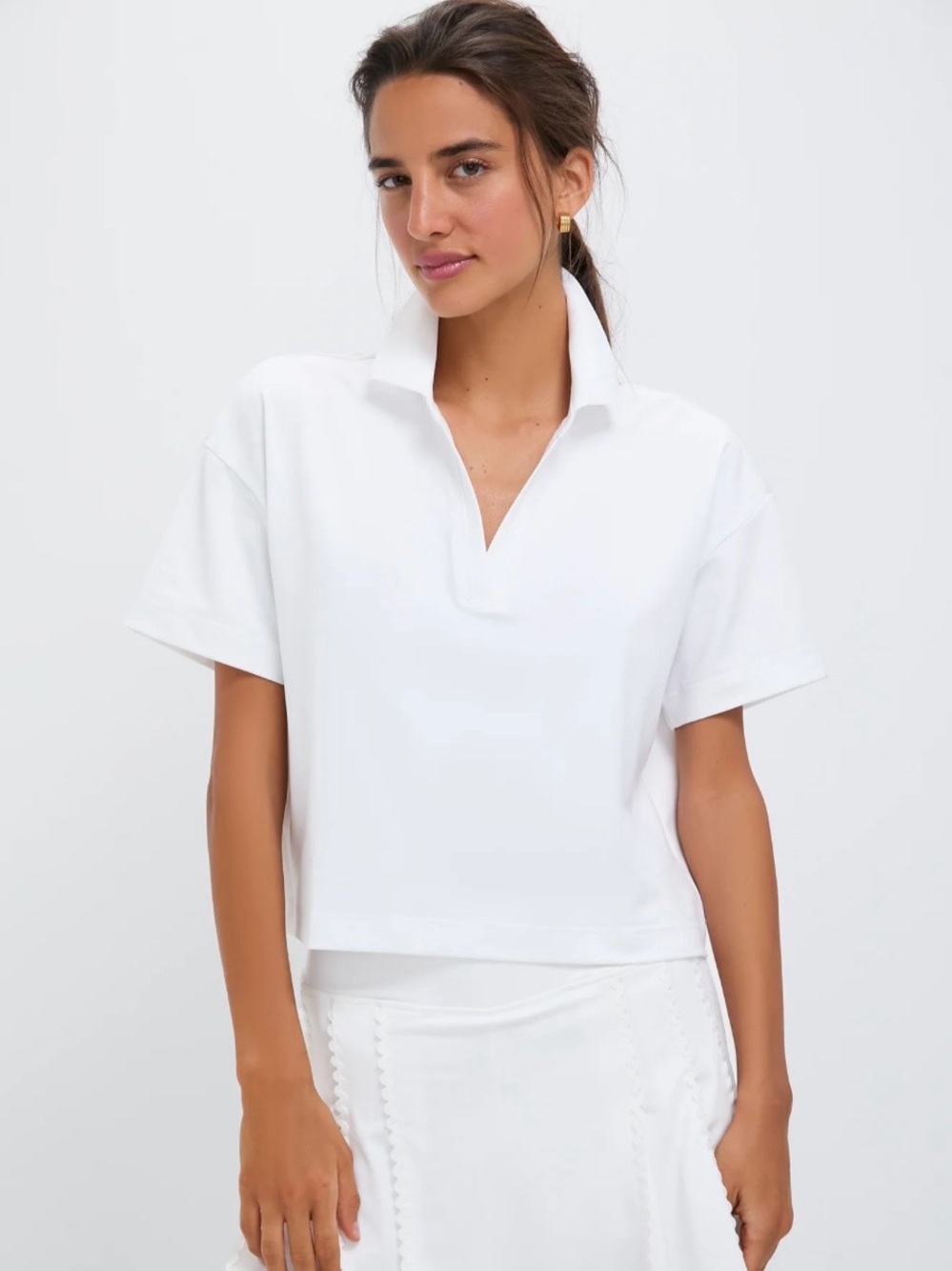 Tuckernuck Caroline Cropped Polo Performance Tennis Top White